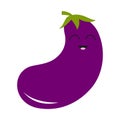 Eggplant aubergine with leaves icon. Violet color. Vegetable collection. Fresh farm healthy food. Smiling face. Cute cartoon chara