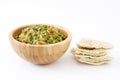 Eggplant baba ganoush and pita bread isolated