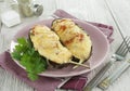 Eggplant baked with vegetables and cheese