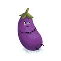 Eggplant character. Cute ripe violet eggplant character with grain texture isolated on white background. Vector