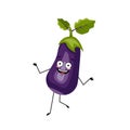 Eggplant character with happy crazy emotion dancing Royalty Free Stock Photo