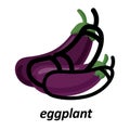 Eggplant colorful with black bold line silhouette. Fresh cartoon different vegetable isolated on white background used for Royalty Free Stock Photo