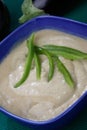 Eggplant cream with fresh green pepper slices