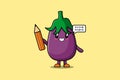 Eggplant cute cartoon clever student with pencil