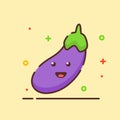 Eggplant cute mascot face emotion happy fruit vegetable with color flat cartoon outline style