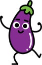 Eggplant emoji cartoon character dancing and smiling. Funny vector illustration for emoticon. Royalty Free Stock Photo