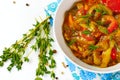 Eggplant food with tomato and pepper Royalty Free Stock Photo