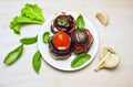 Eggplant fried with tomatoes and garlic lettuce and Basil Royalty Free Stock Photo