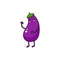 Eggplant happy character logo element. Cute purple vegetable personage.