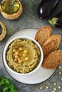 Eggplant hummus with olive oil. Healthy organic food.