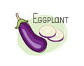 Eggplant icon. Half, slice and full aubergine isolated on white background with lettering Eggplant. Vegetable stylish drawn symbol Royalty Free Stock Photo