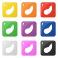 Eggplant icons set 9 colors isolated on white. Collection of glossy square colorful buttons. Vector illustration for any design Royalty Free Stock Photo