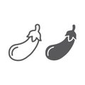 Eggplant line and glyph icon, fruits and vegetables, grocery sign, vector graphics, a linear pattern on a white