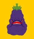 Eggplant monster GMO mutant. Angry Purple Vegetable with teeth. Hungry Alien Food vector illustration