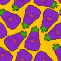 Eggplant monster pattern seamless. Angry Purple Vegetable with teeth background. Hungry Alien Food. vector texture