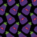 Eggplant monster pattern seamless. Angry Purple Vegetable with teeth background. Hungry Alien Food. vector texture