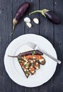 Eggplant with olive oil, basil and cherry tomatoes Royalty Free Stock Photo