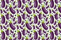 Eggplant pattern on white. Bright food pattern