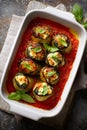 Eggplant rollatini baking with ricotta cheese tomato sauce Royalty Free Stock Photo