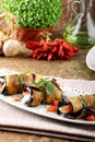 Eggplant rolls with cheese, tomato and basil Royalty Free Stock Photo