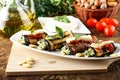 Eggplant rolls stuffed with almond pesto Royalty Free Stock Photo