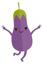 Eggplant running. Happy vegetable mascot. Cartoon character