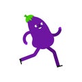 Eggplant is running. Sports vegetable. Vector illustration