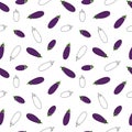 Eggplant seamless pattern. Eggplant doodle style pattern with conturing and color elements