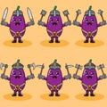 Cute Eggplant Knight Dual weapon Hand up