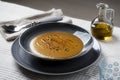 Eggplant soup with olive oil and chili flakes