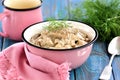 Eggplant stewed in cream like mushrooms. Royalty Free Stock Photo