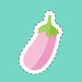 Eggplant Sticker in trendy line cut isolated on blue background