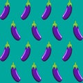 Eggplant stock seamless pattern on blue green background