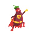 Eggplant In Superhero Costume, Part Of Vegetables In Fantasy Disguises Series Of Cartoon Silly Characters