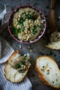 Eggplant, tahina and miso dip. style rustic. Royalty Free Stock Photo