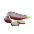 Eggplant with three slices on the white background Royalty Free Stock Photo