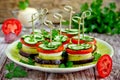 Eggplant, tomato, pepper, cucumber slices kebabs Royalty Free Stock Photo