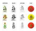 Eggplant, tomato, sunflower and peas.Plant set collection icons in cartoon,black,outline,flat style vector symbol stock Royalty Free Stock Photo