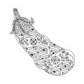 Eggplant Vegetable. Ukrainian Ornament/Embroidery. Hand Drawn Pattern. Outline Black & White Royalty Free Stock Photo