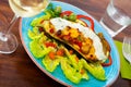 Eggplant with vegetables and baked cheese Royalty Free Stock Photo