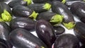 The eggplants in the soap foam and water drops on it Royalty Free Stock Photo