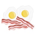 Eggs and bacon. Simple delicious dish of chicken egg and bacon. Fried food. Vector illustration isolated on a white background for Royalty Free Stock Photo