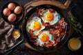 Eggs and Bacon Sunnyside Up in Frying Pan - Ai Generative