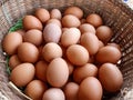 Eggs in the basket are made from bamboo. Royalty Free Stock Photo