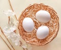 Eggs in a basket stock photo. Easter eggs
