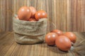 Eggs in basket on wood.eggs.egg.brown.rawfood Royalty Free Stock Photo