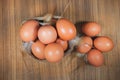 Eggs in basket on wood.eggs.egg.brown.rawfood Royalty Free Stock Photo