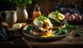 Eggs Benedict ingredients - Generative AI Royalty Free Stock Photo