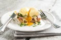 Eggs Benedict in the context of a hollandaise sauce Royalty Free Stock Photo