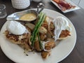 Eggs Benedict crab cakes asparagus Royalty Free Stock Photo